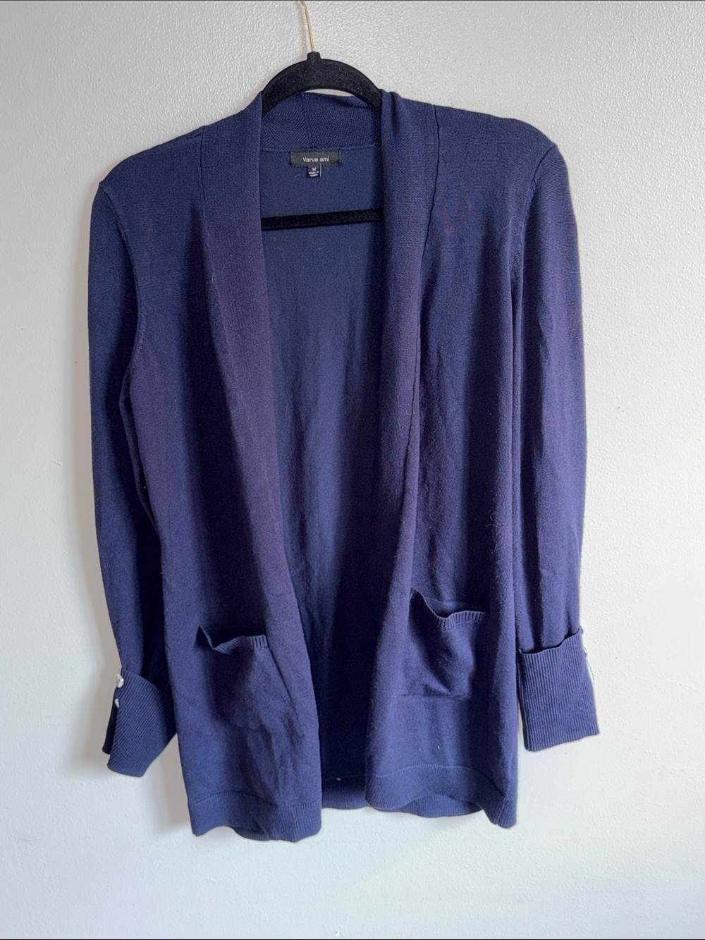 Verve Ami Navy Open-Front Lightweight Cardigan Size M